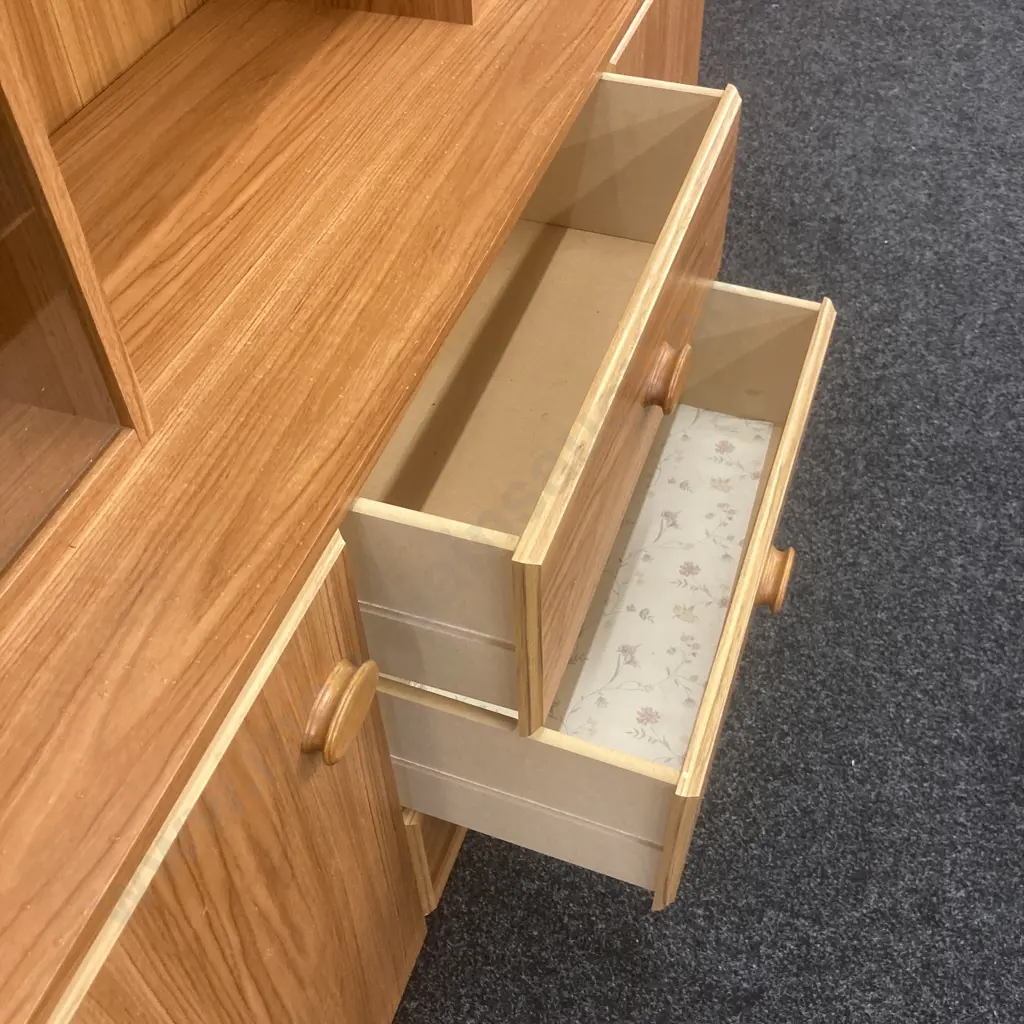 Laminated Wall Cabinet, 2 Glass Doors, 4 Drawers In Base, 2 Piece, H179 W147 D39.5cm Image 1++