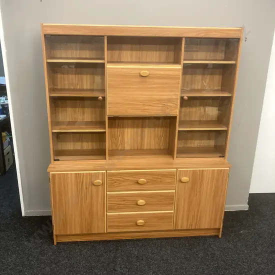 Laminated Wall Cabinet, 2 Glass Doors, 4 Drawers In Base, 2 Piece, H179 W147 D39.5cm
