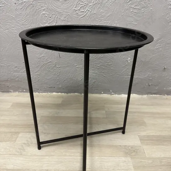 Black Metal Side Table With Round Lift Off Top, H53 W46 D46cm
