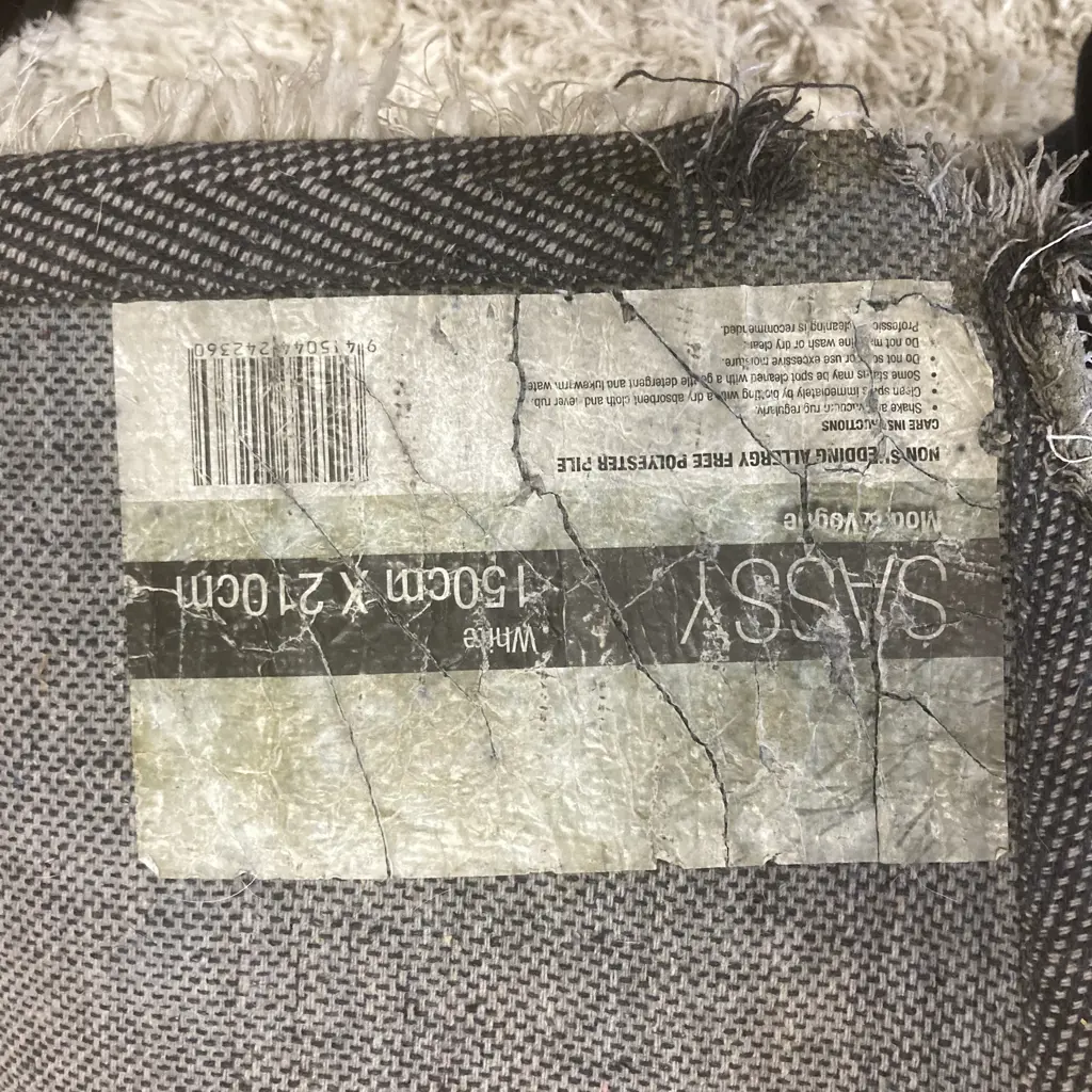Sassy Brand White Shaggy Floor Rug, 150 x 210cm Image 1++