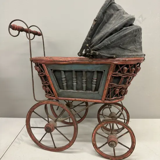 Vintage Dolls Pram Wooden Detail