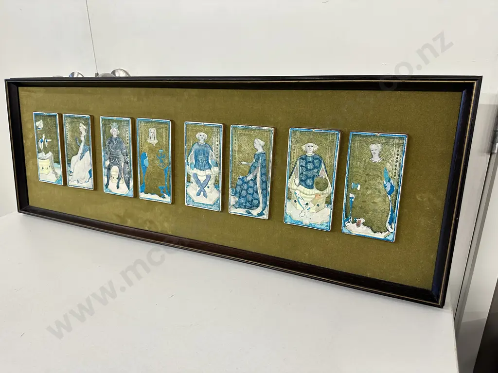 Vintage Wooden Framed Artwork Titled "Playing Cards" H34cm, W96cm. Image 1++