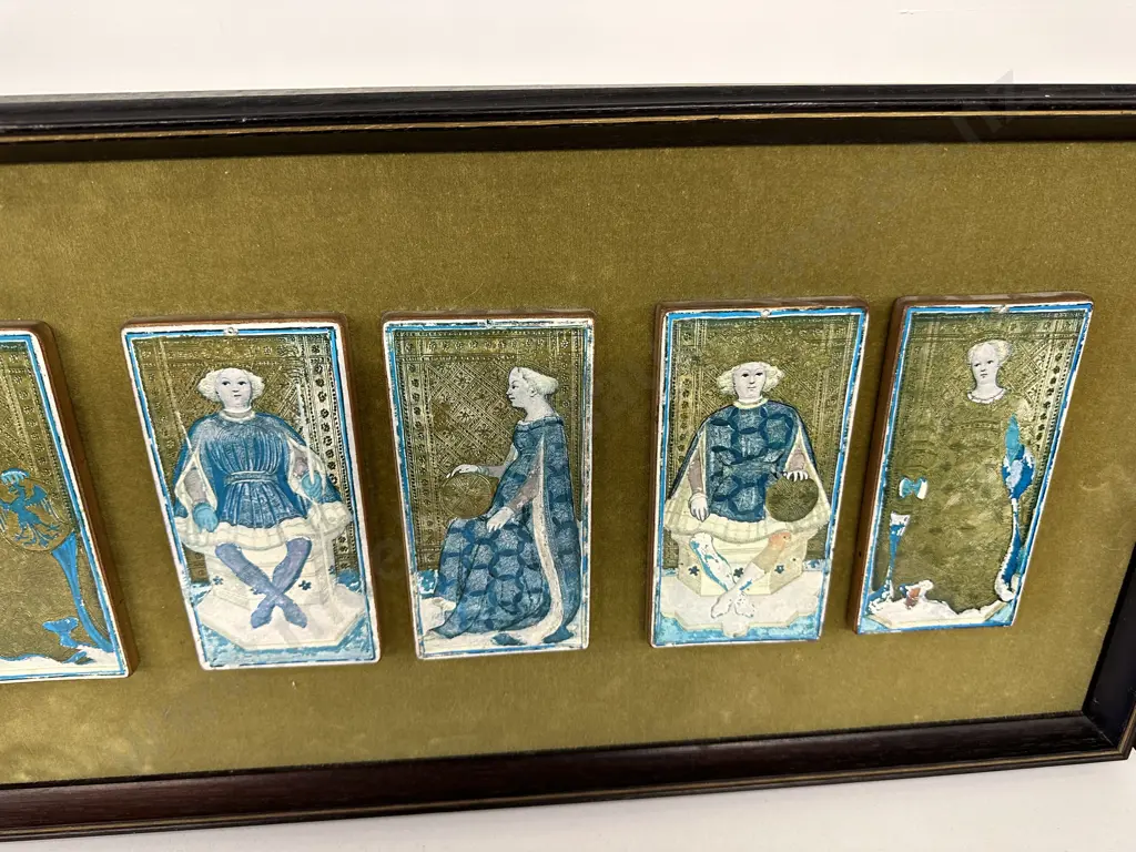 Vintage Wooden Framed Artwork Titled "Playing Cards" H34cm, W96cm. Image 1++