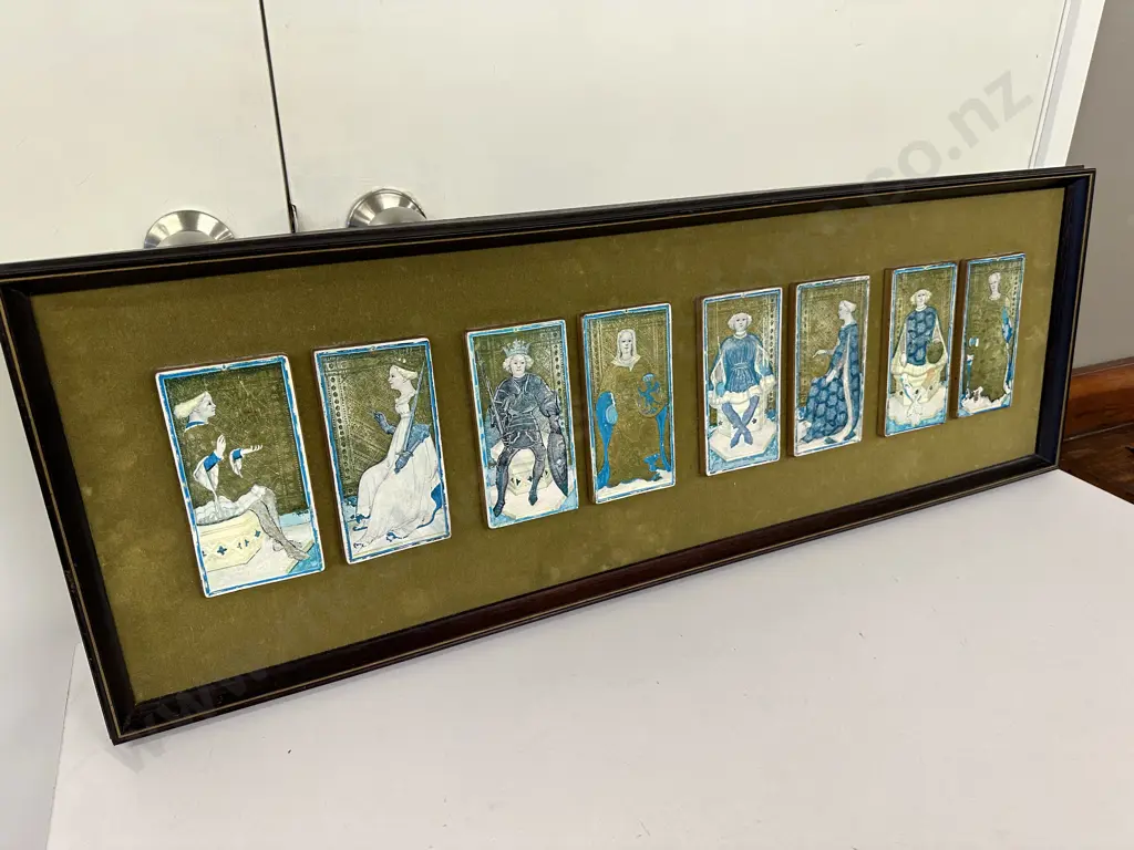Vintage Wooden Framed Artwork Titled "Playing Cards" H34cm, W96cm. Image 1++