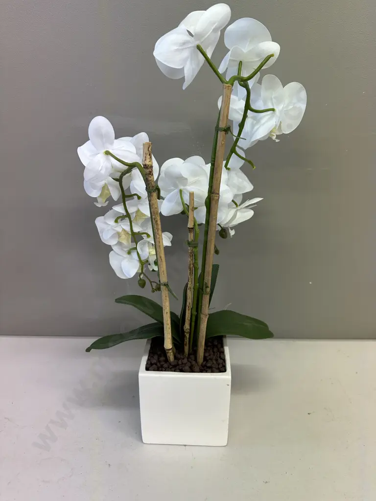 Potted Faux Orchid In Cream Pot Image 1++