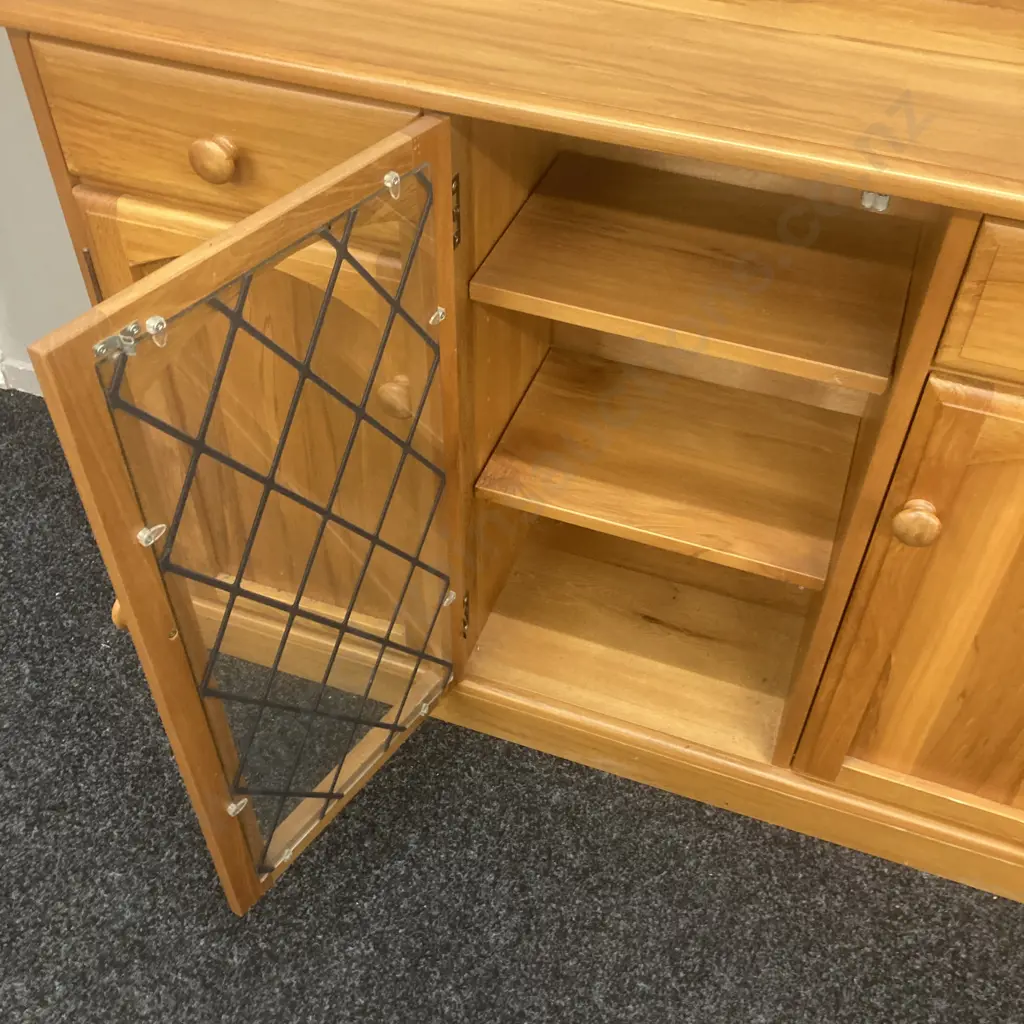 Forest Furniture Recycled Rimu Sideboard, 2 Door, Leadlight Panel In Centre, 2 Drawers, Knob Handles, H87 W120 D32cm Image 1++
