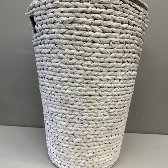 Cream Lidded Rattan Laundry Hamper, H60cm