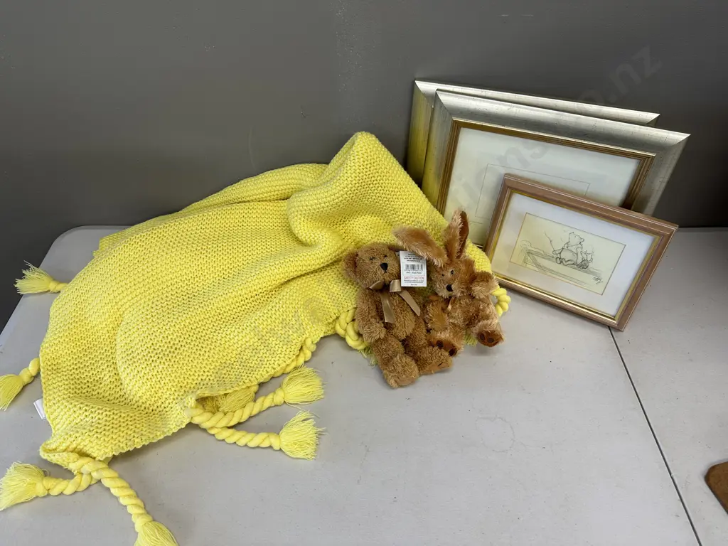 Yellow Tasseled Knitted Throw, Soft Toys, Winnie the Pooh Artwork & Frames Image 1++