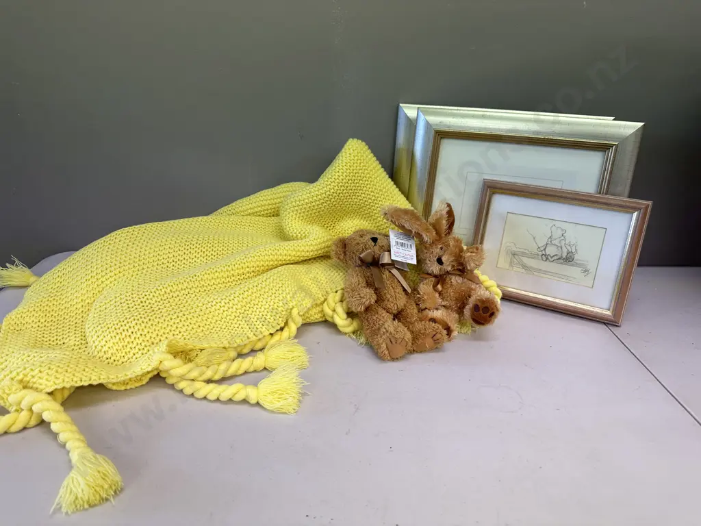 Yellow Tasseled Knitted Throw, Soft Toys, Winnie the Pooh Artwork & Frames Image 1++