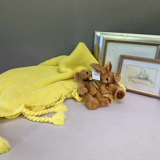 Yellow Tasseled Knitted Throw, Soft Toys, Winnie the Pooh Artwork & Frames