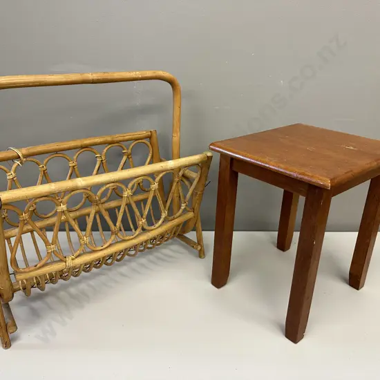 Cane Magazine Rack With Occasional Table