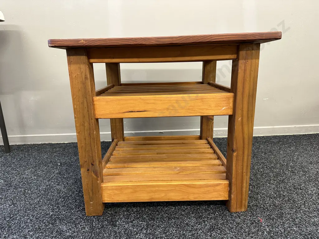 Pine Occasional table, Square 3 Tier, Slat Detail, H54 W59 D59cm Image 1++