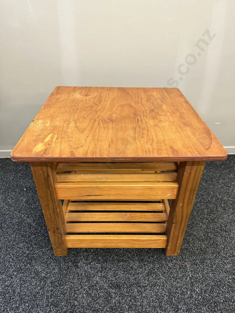 Pine Occasional table, Square 3 Tier, Slat Detail, H54 W59 D59cm Image 1++