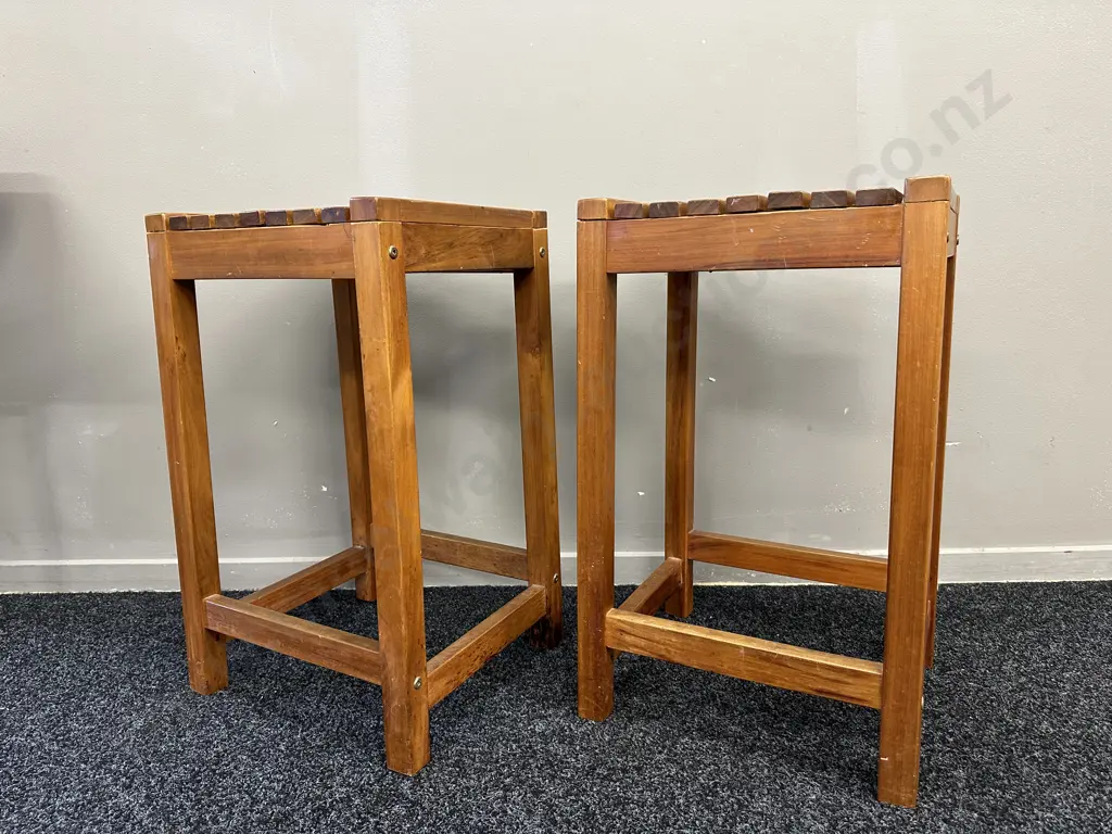 Pair of Wooden Slat Bar Stools Image 1++