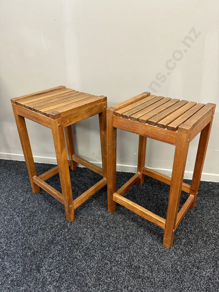 Pair of Wooden Slat Bar Stools Image 1++