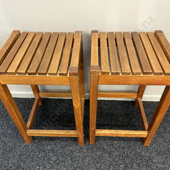 Pair of Wooden Slat Bar Stools