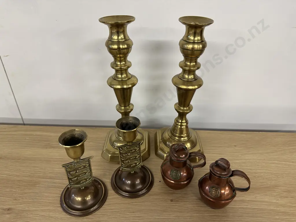 Brass & Copper Items Candlesticks, Decanters Image 1++