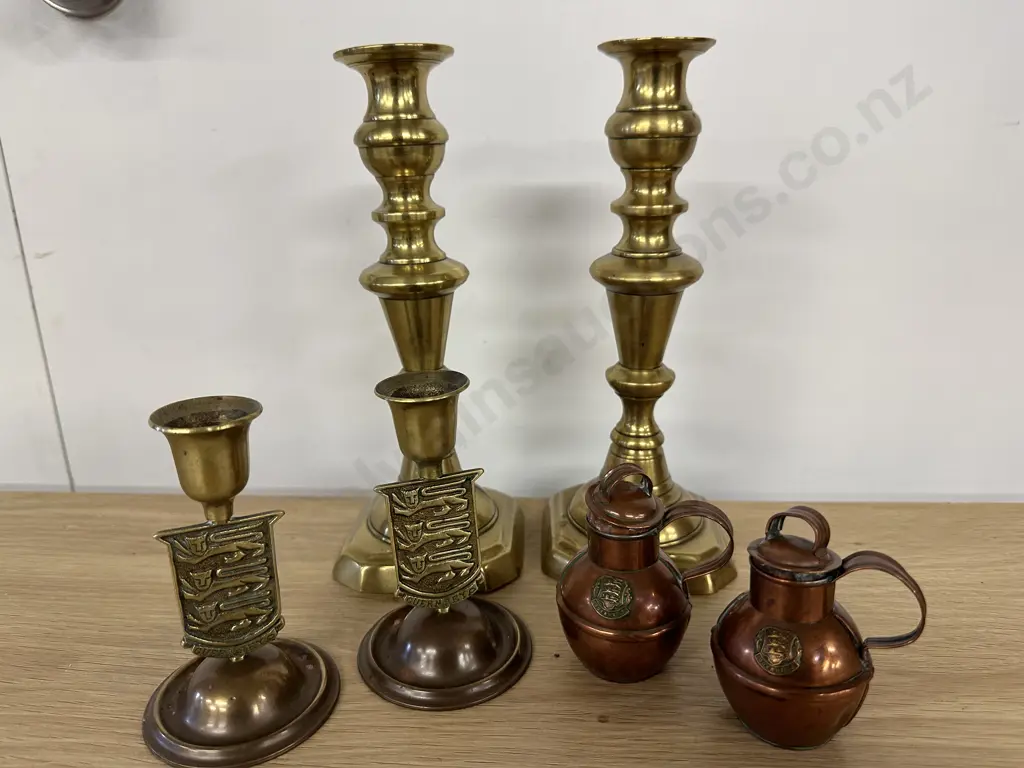 Brass & Copper Items Candlesticks, Decanters Image 1++