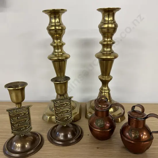 Brass & Copper Items Candlesticks, Decanters