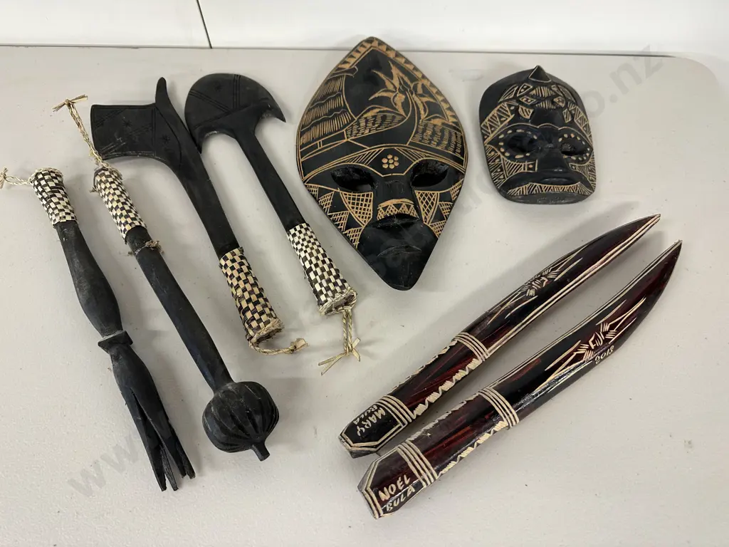 Wooden Wall Hangings. Pasifika Masks, Tools & Weapons Image 1++