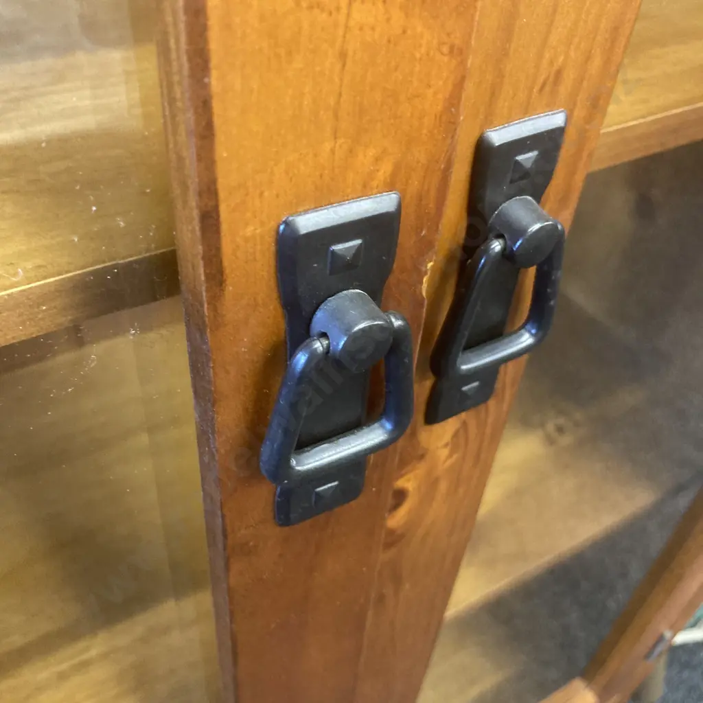 Solid Wood Double Glass Door Wall Unit, Wrought Handles, Drawer At Base, T&G Back, H189 W90 D42cm Image 1++
