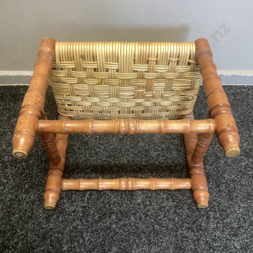 Vintage Woven Plastic Cane Topped Footstool, H33 W43 D29cm Image 1++