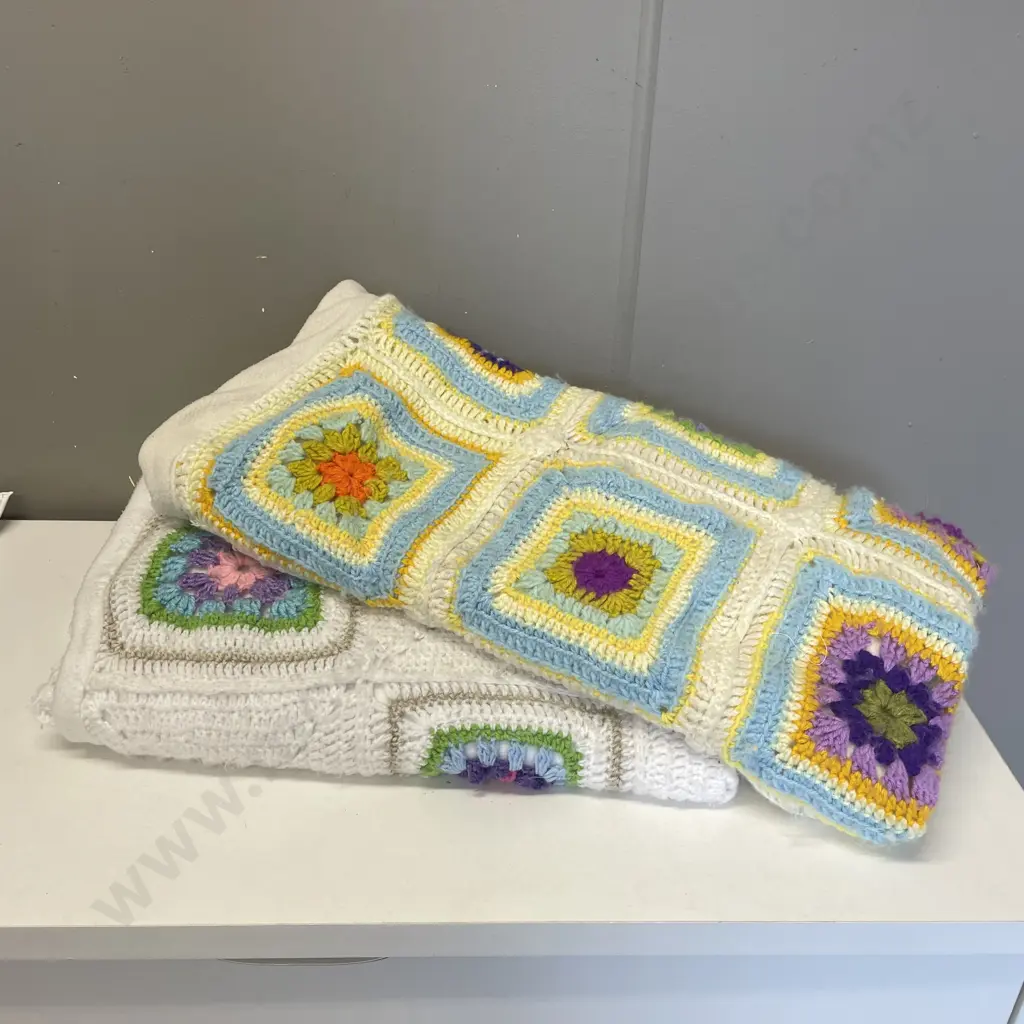 Two Vintage Crochet Blankets Image 1++