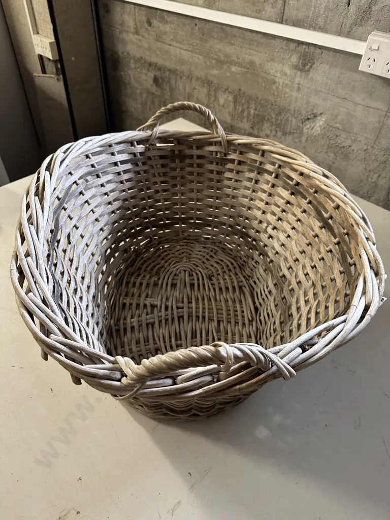 Vintage Cane Laundry Basket, Double Handled Image 1++