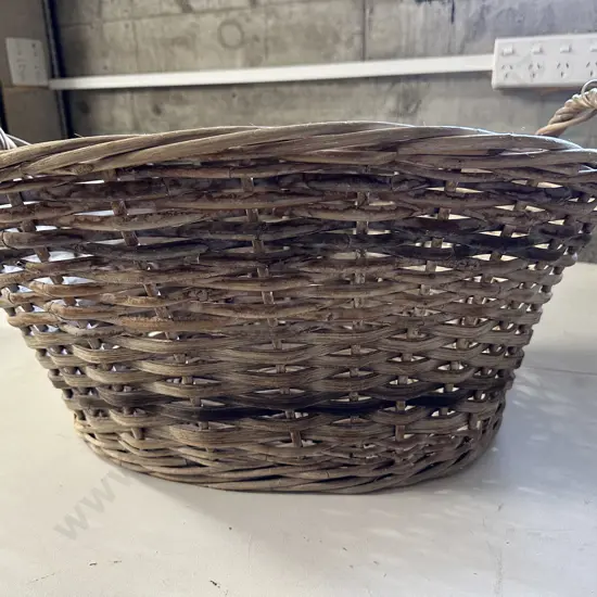 Vintage Cane Laundry Basket, Double Handled