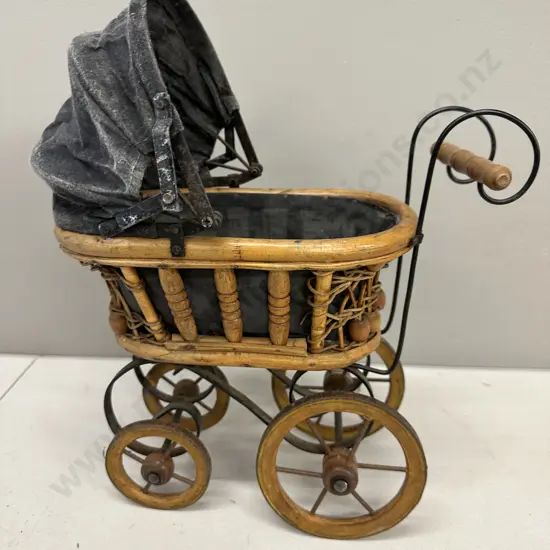 Small Vintage Dolls Pram, Wood Detail