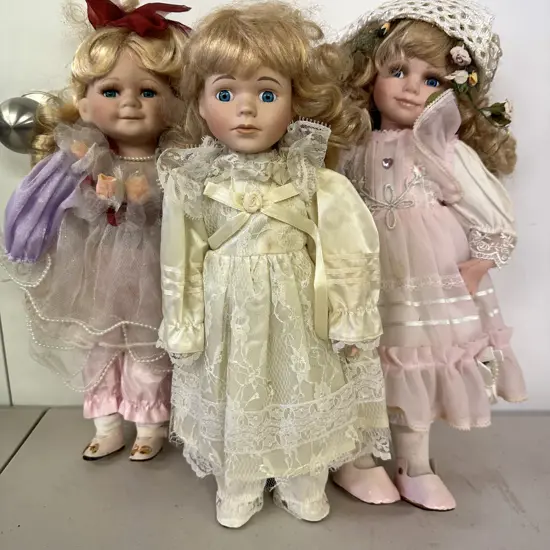 Selection Of Vintage Porcelain Dolls x3
