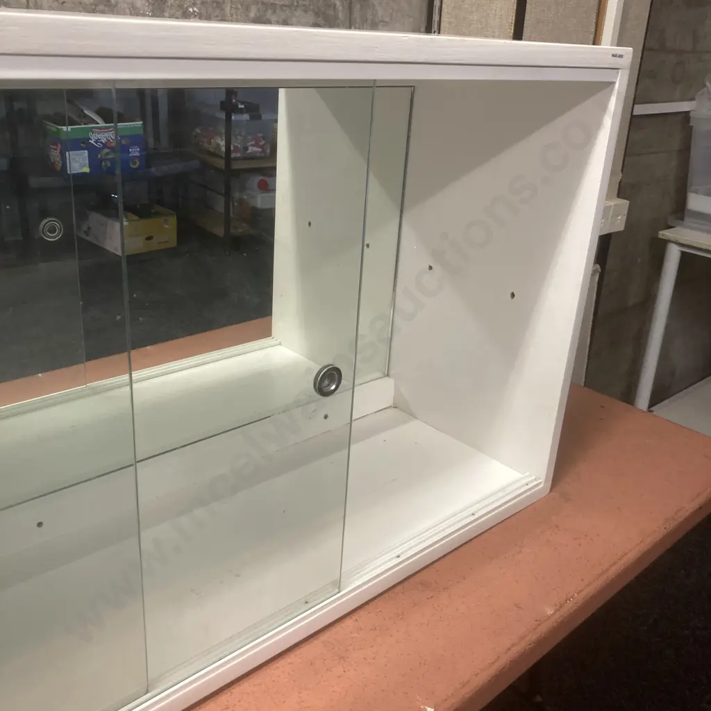 Wall Mounted Display Cabinet, Mirror Backed, Glass Sliding Doors, Removable Shelf, H56.5 W122 D31cm (No Shelf Fittings) Image 1++