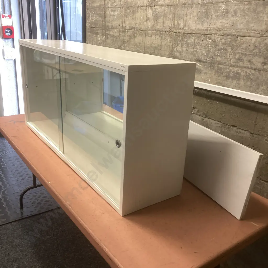 Wall Mounted Display Cabinet, Mirror Backed, Glass Sliding Doors, Removable Shelf, H56.5 W122 D31cm (No Shelf Fittings) Image 1++