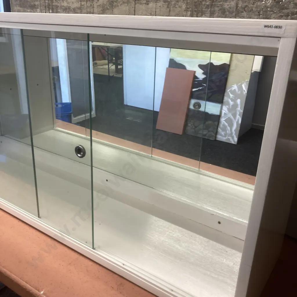 Wall Mounted Display Cabinet, Mirror Backed, Glass Sliding Doors, Removable Shelf, H56.5 W122 D31cm (No Shelf Fittings) Image 1++