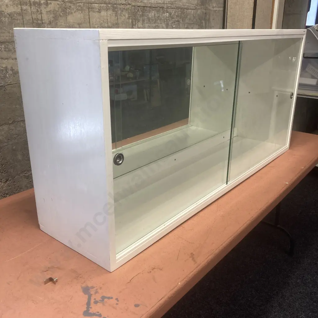 Wall Mounted Display Cabinet, Mirror Backed, Glass Sliding Doors, Removable Shelf, H56.5 W122 D31cm (No Shelf Fittings) Image 1++
