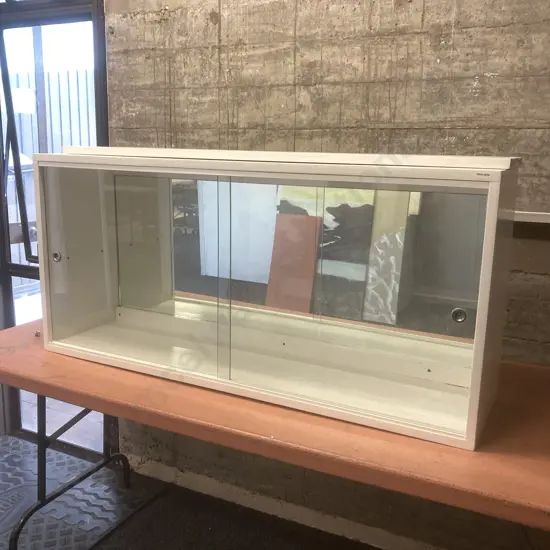 Wall Mounted Display Cabinet, Mirror Backed, Glass Sliding Doors, Removable Shelf, H56.5 W122 D31cm (No Shelf Fittings)