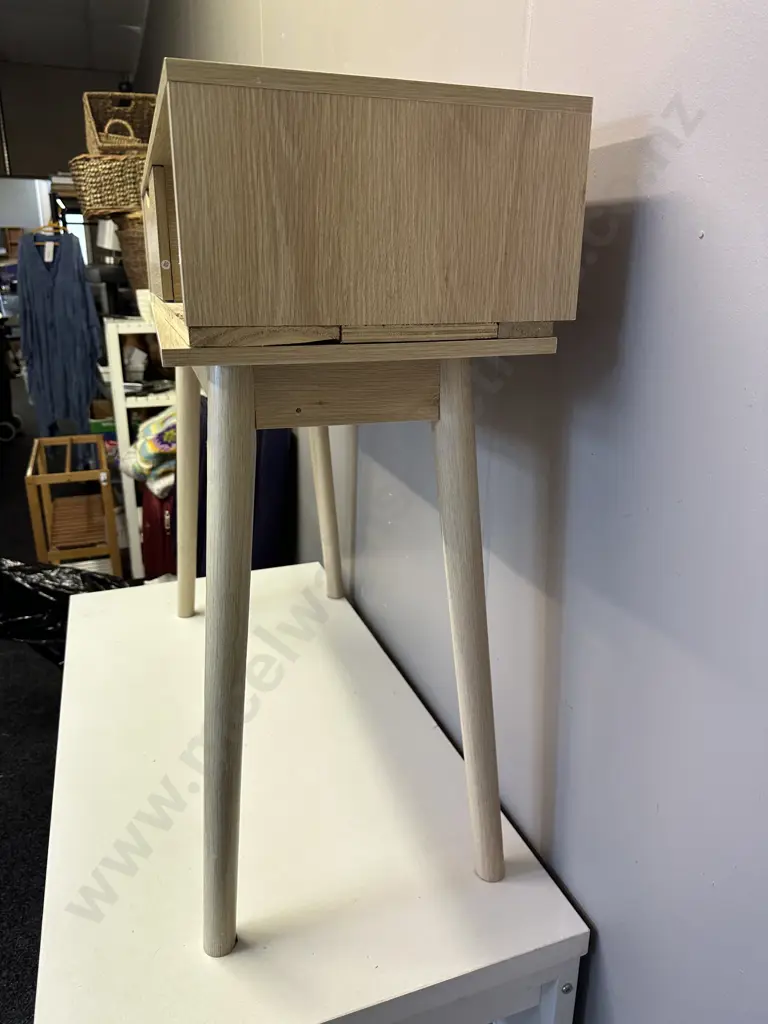 Blonde Oak Effect 2Pce Hall Table / Desk, Single Drawer, H73 W80 D30cm Image 1++