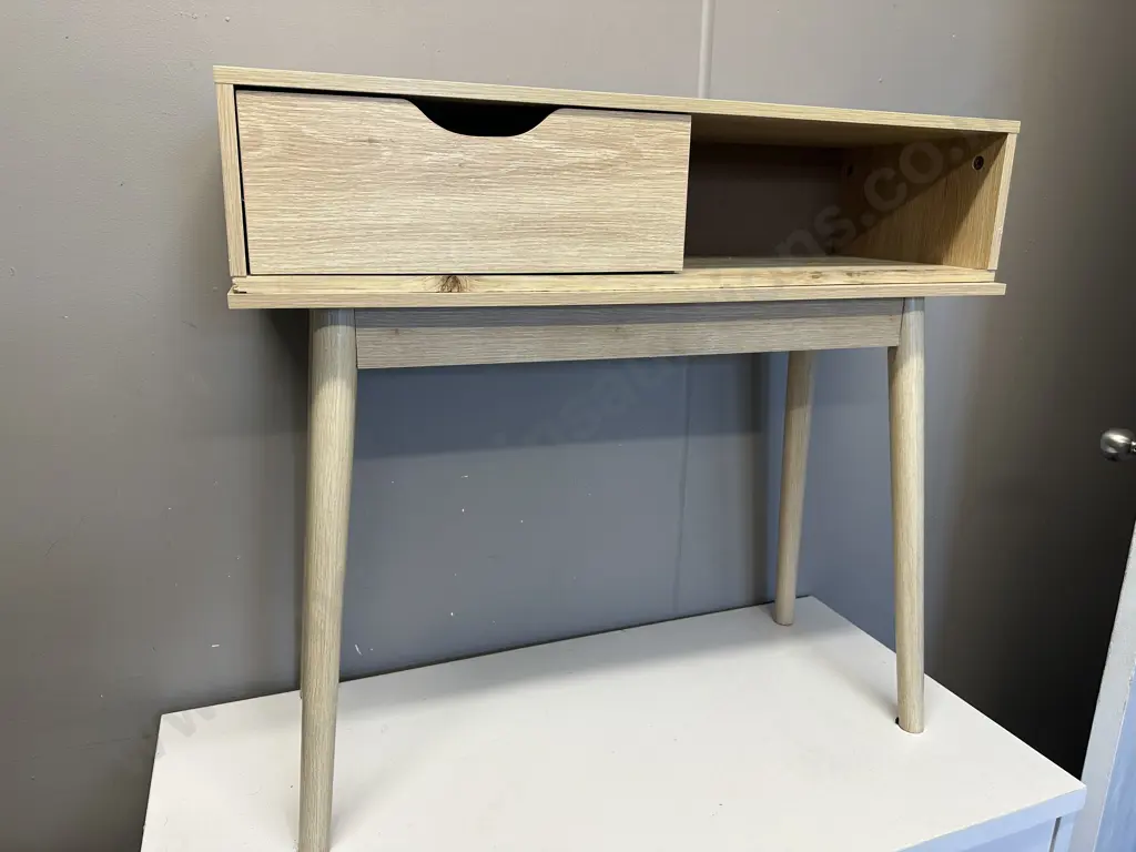 Blonde Oak Effect 2Pce Hall Table / Desk, Single Drawer, H73 W80 D30cm Image 1++