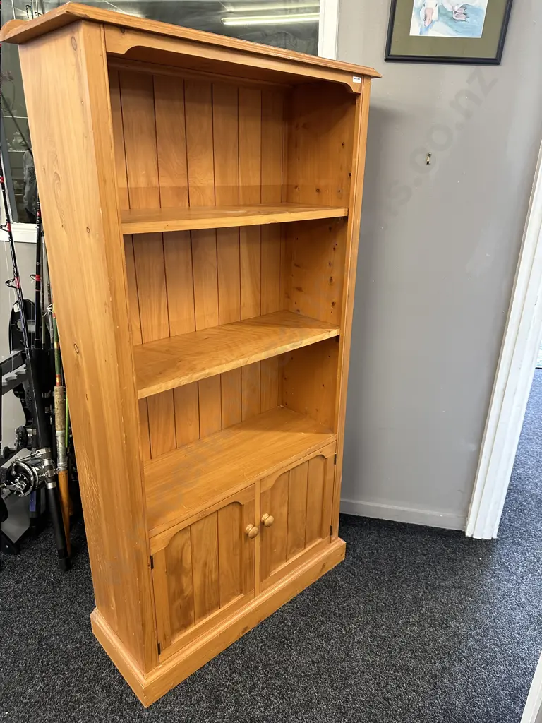 Wooden Bookcase With Cupboard At Base, Knob Handles, T&G Back, H155 W85 D29cm Image 1++