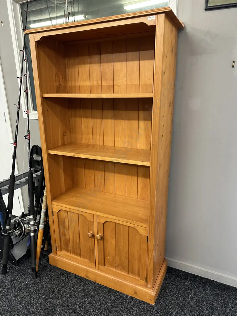 Wooden Bookcase With Cupboard At Base, Knob Handles, T&G Back, H155 W85 D29cm Image 1++