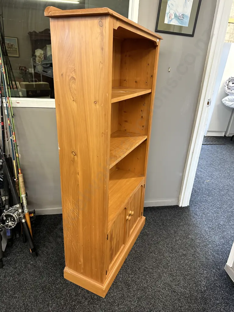Wooden Bookcase With Cupboard At Base, Knob Handles, T&G Back, H155 W85 D29cm Image 1++