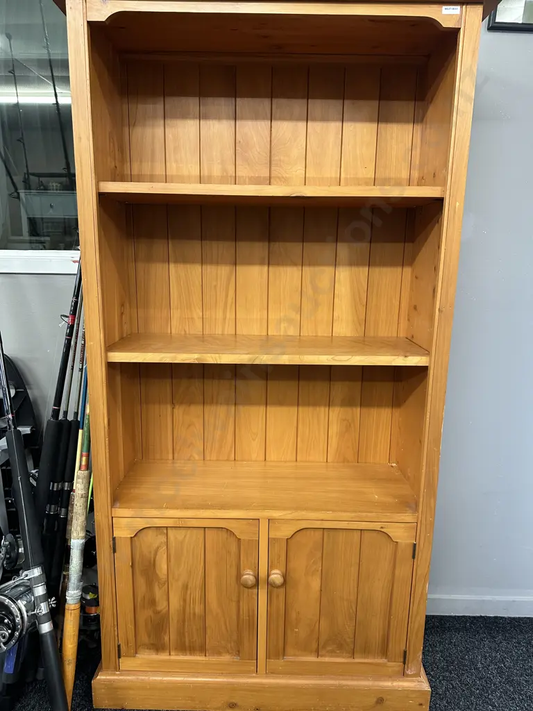 Wooden Bookcase With Cupboard At Base, Knob Handles, T&G Back, H155 W85 D29cm Image 1++