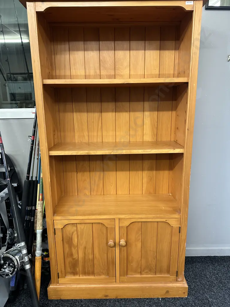 Wooden Bookcase With Cupboard At Base, Knob Handles, T&G Back, H155 W85 D29cm Image 1++