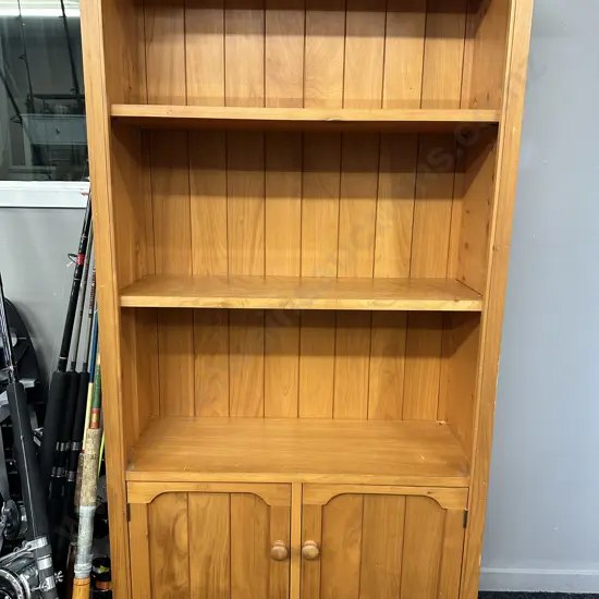 Wooden Bookcase With Cupboard At Base, Knob Handles, T&G Back, H155 W85 D29cm
