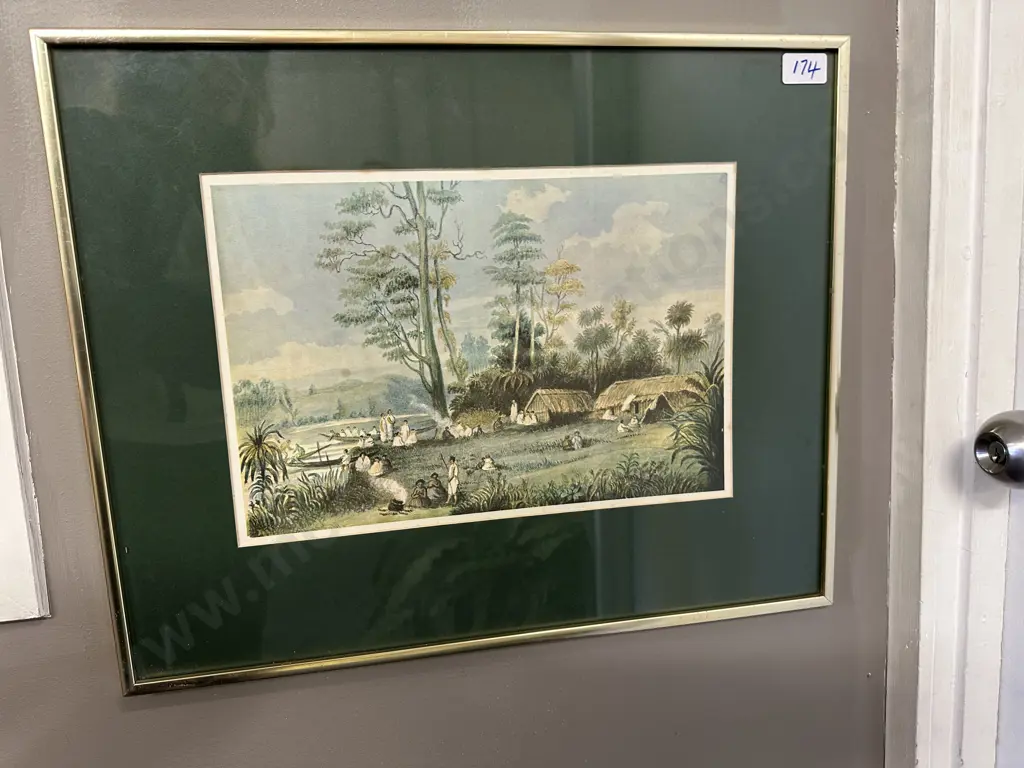Pair of Framed Prints by George French Angas (1822-86) 'On The Waikato At Kapou' & 'Motu Pa, Lake Roto Aira'. 41 x 49cm Image 1++