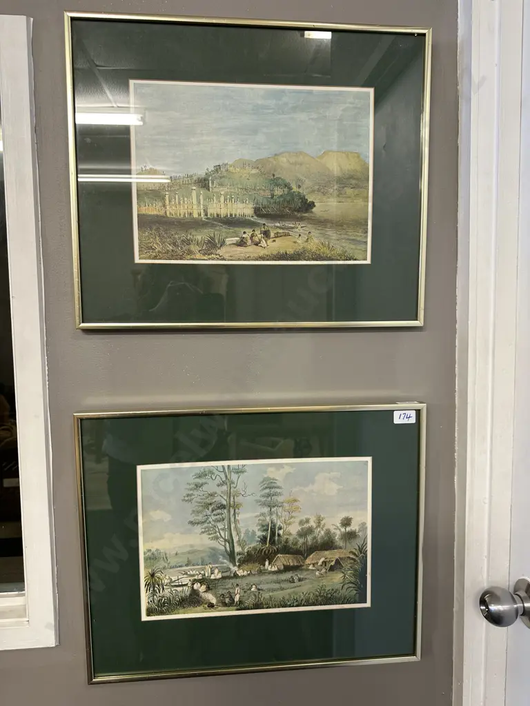 Pair of Framed Prints by George French Angas (1822-86) 'On The Waikato At Kapou' & 'Motu Pa, Lake Roto Aira'. 41 x 49cm Image 1++