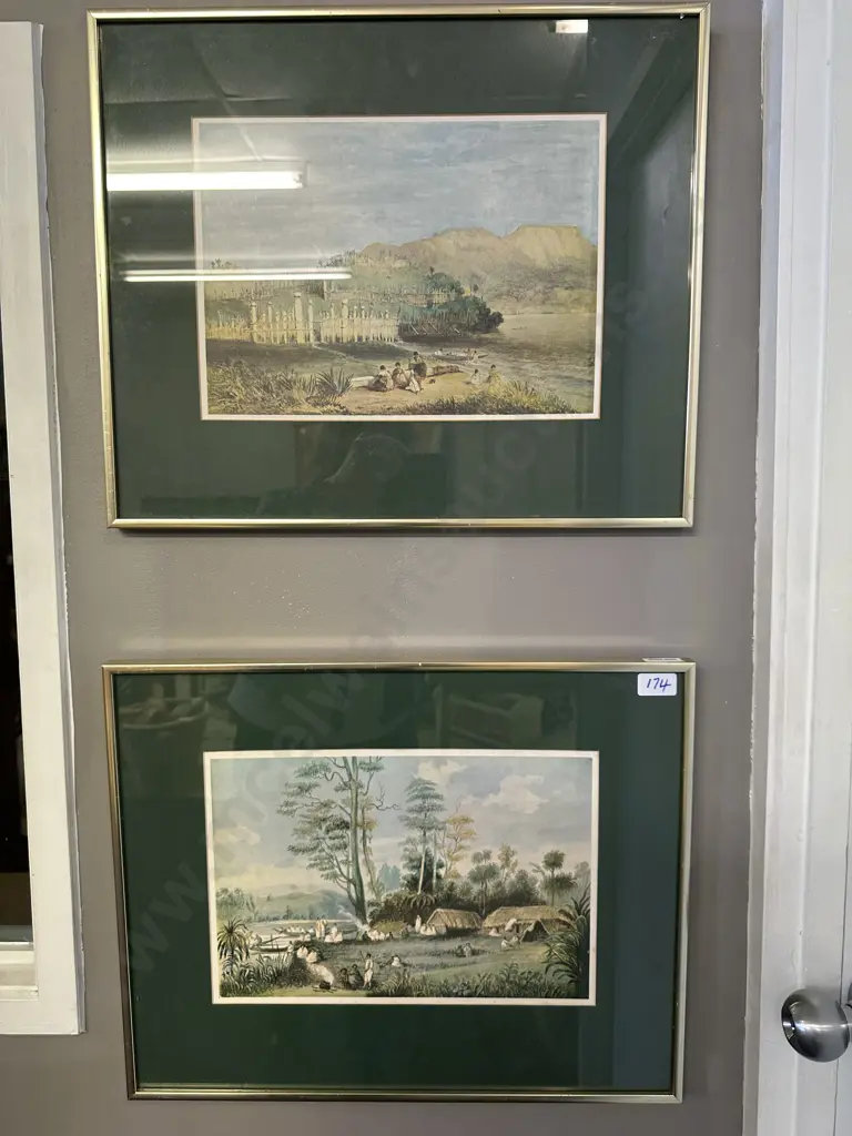 Pair of Framed Prints by George French Angas (1822-86) 'On The Waikato At Kapou' & 'Motu Pa, Lake Roto Aira'. 41 x 49cm Image 1++