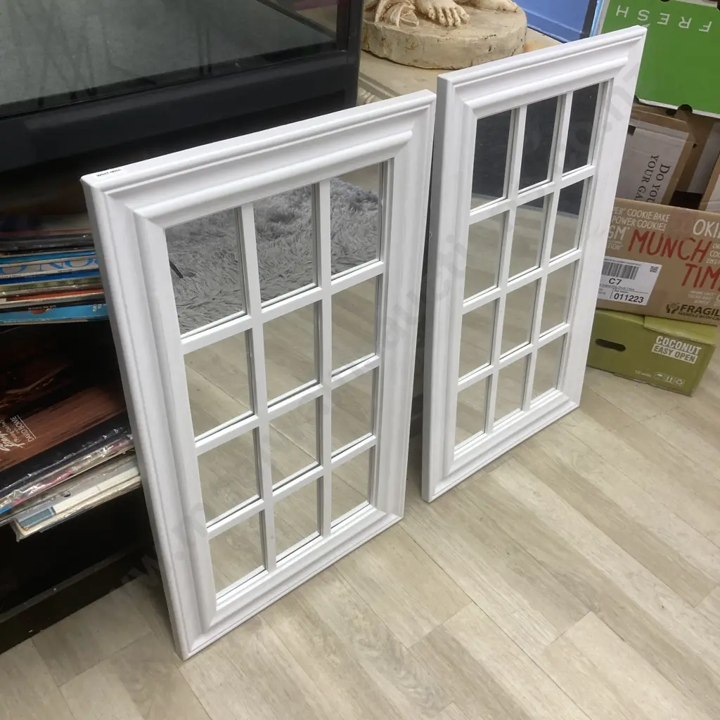 Pair of White Framed Trellis Mirrors, 74 x 43cm Image 1++