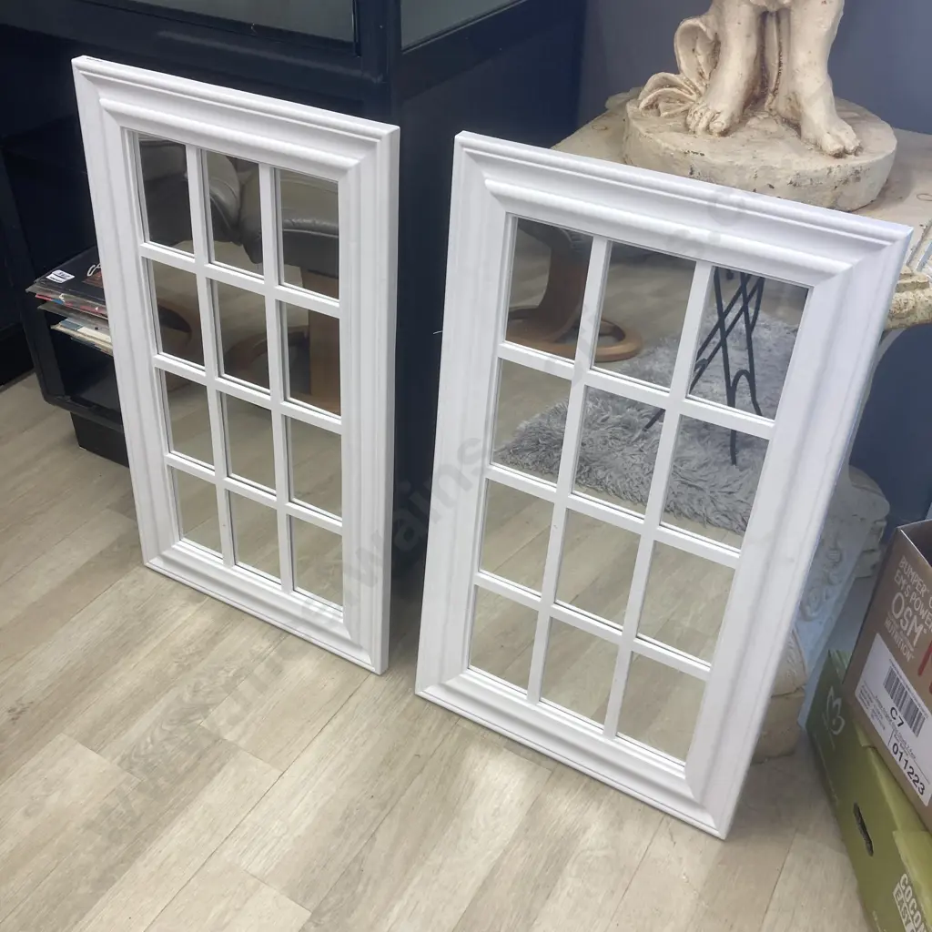 Pair of White Framed Trellis Mirrors, 74 x 43cm Image 1++