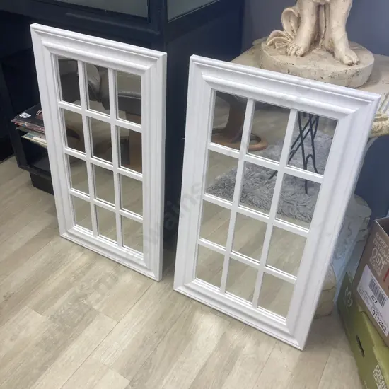 Pair of White Framed Trellis Mirrors, 74 x 43cm